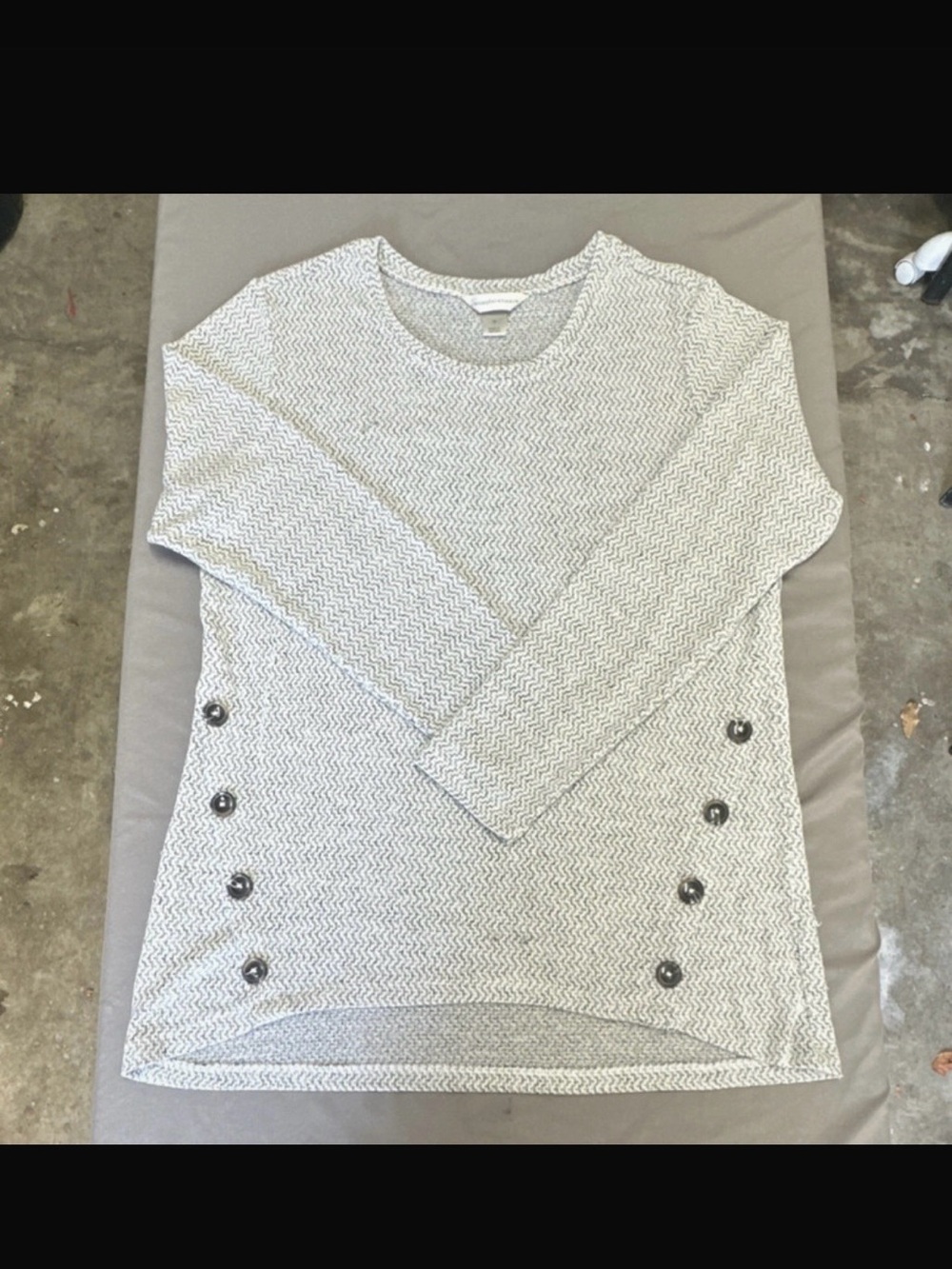 Christopher & Banks Light Gray Chevron Crewneck Sweater with Side Buttons